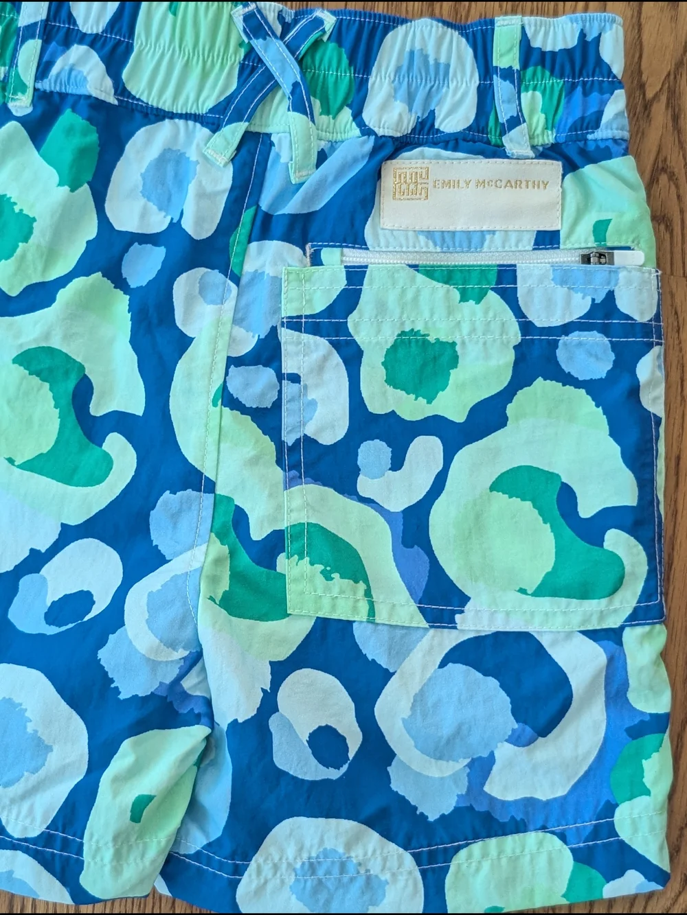 Emily McCarthy Blue Green Sea Glass Cheetah Print Boys Swim Trunks Shorts